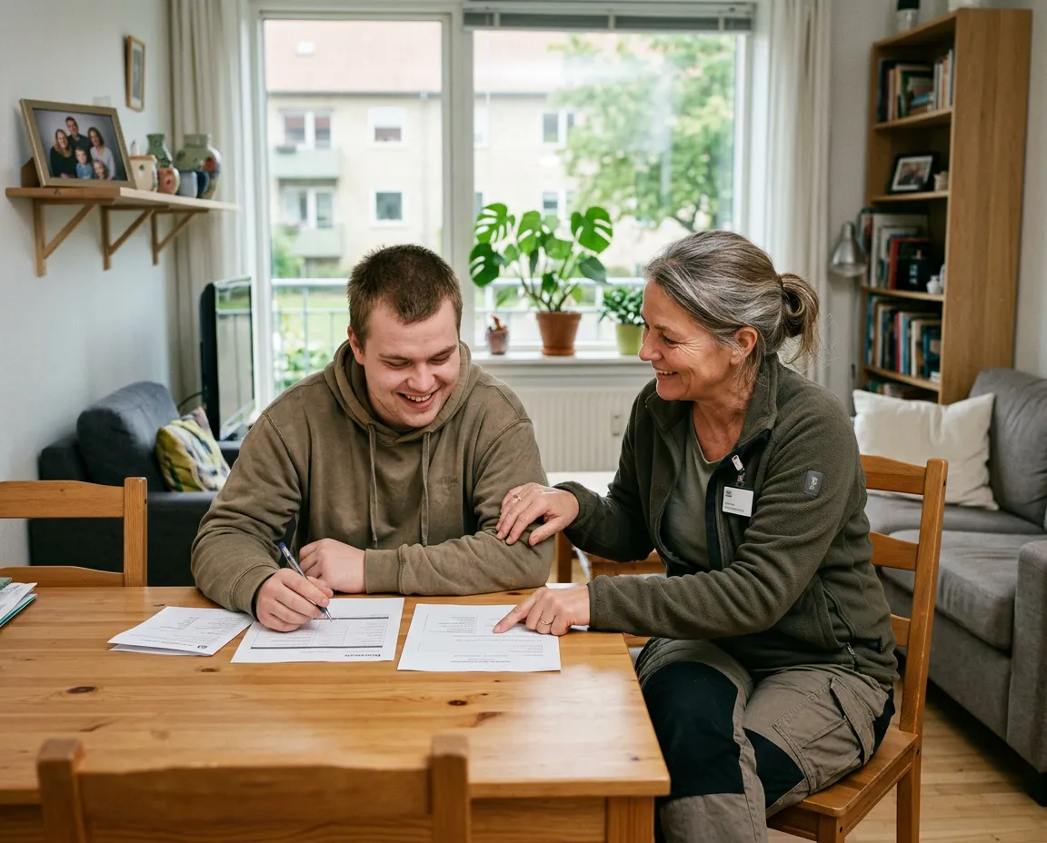 En smilende ung mand skriver